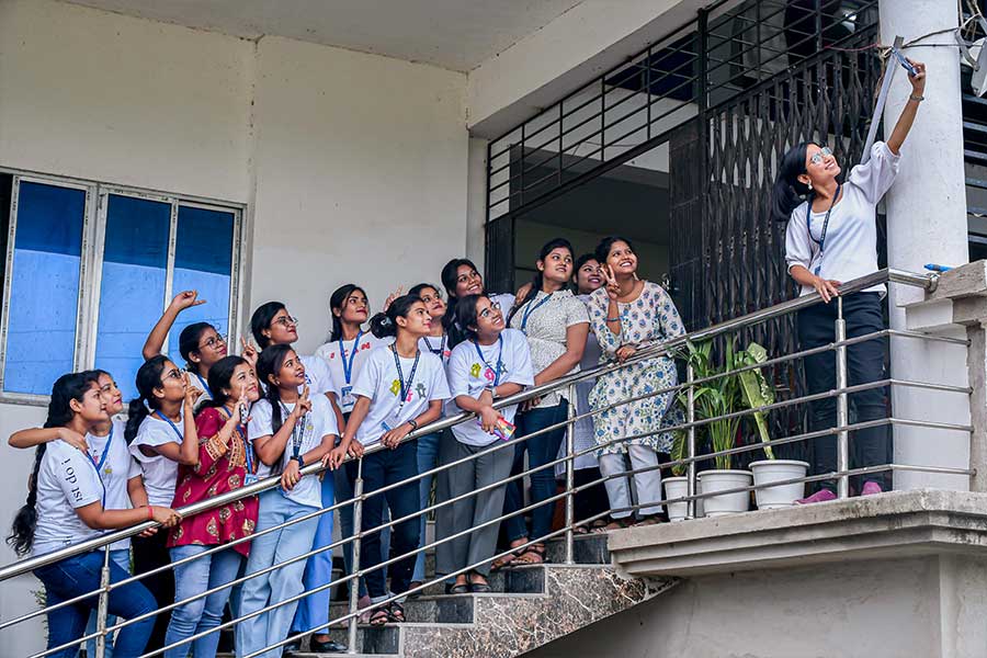 students-take-selfie-at-college-campus-of-mother-rijiya-institute-of-nursing